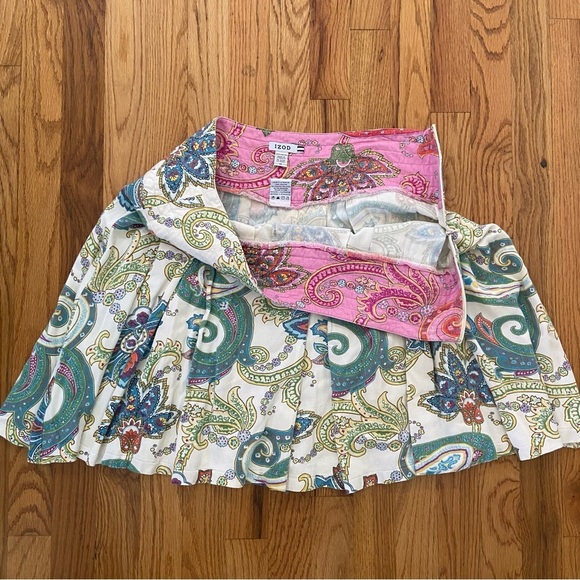 IZOD Paisley Skirt Pinks Green Skater Pleated Size 12 Knee Length Vintage Preppy - Picture 3 of 7